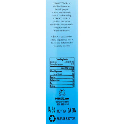 Ciroc Vodka Snap Frost 80 - 1.75L - Back Label