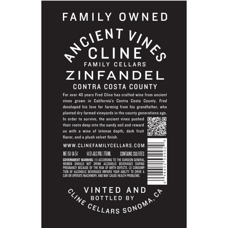 Cline Zinfandel Ancient Vines Contra Costa County 2022 - 750ML - Back Label