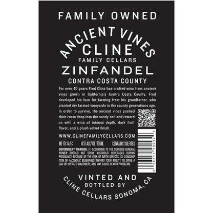 Cline Zinfandel Ancient Vines Contra Costa County 2022 - 750ML - Back Label