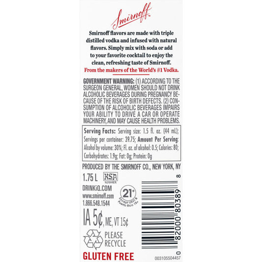 Smirnoff Watermelon Flavored Vodka 60 - 1.75L - Front