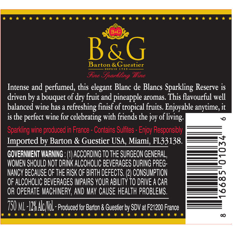 Barton & Guestier Blanc De Blancs France - 750ML - Back Label