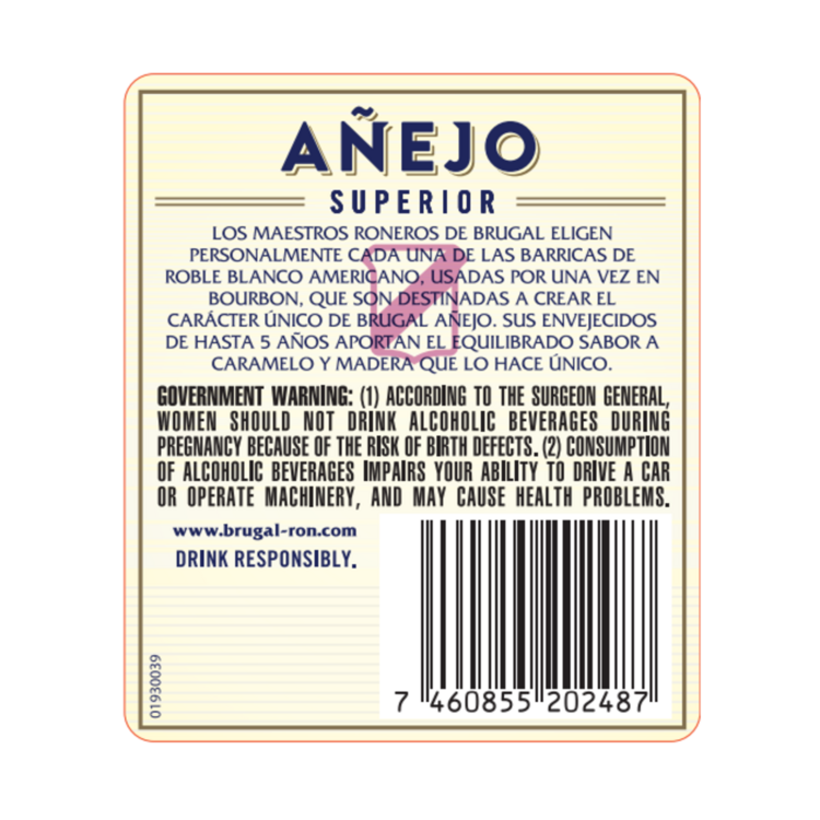 Brugal Aged Rum Anejo 80 - 1.0L - Back Label