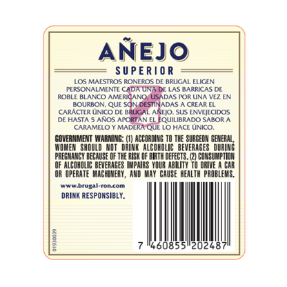Brugal Aged Rum Anejo 80 - 1.0L - Back Label