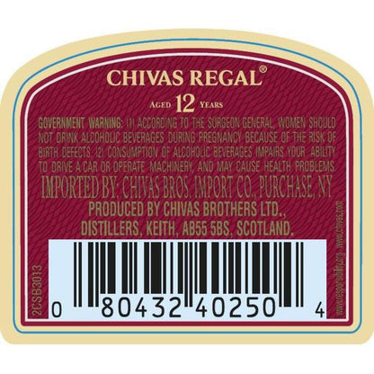 Chivas Regal Blended Scotch 12 Yr 80 - 1.75L - Back Label