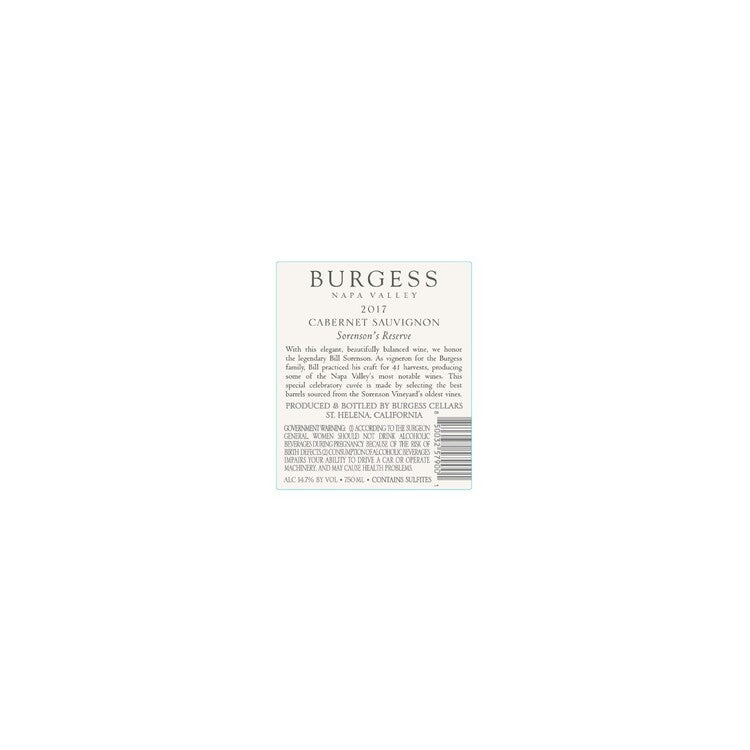 Burgess Cabernet Sauvignon Sorensons Reserve Napa Valley 2017 - 750ML