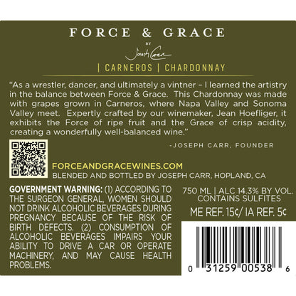 Force & Grace Chardonnay Carneros 2023 - 750ML - Back Label