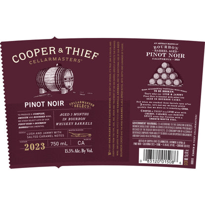 Cooper & Thief Pinot Noir Cellarmaster Select Aged In Bourbon Whiskey - 750ML