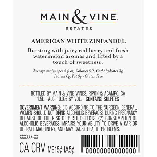 Beringer Main & Vine White Zinfandel California - 1.5L - Back