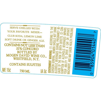 Mogen David Concord New York - 750ML - Back Label