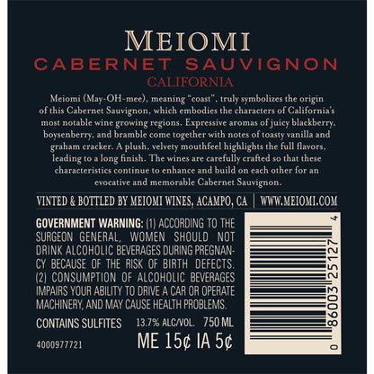 Meiomi Cabernet Sauvignon California - 750ML - Back Label