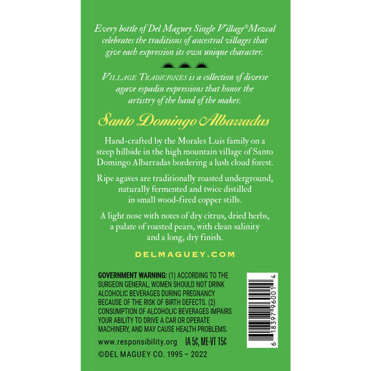 Del Maguey Mezcal Single Village Santo Domingo Albarradas 96 - 750ML - Front