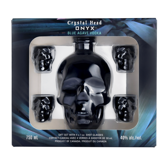 Crystal Head Vodka Onyx 80 W/4 Shot Glasses - 750ML - Front