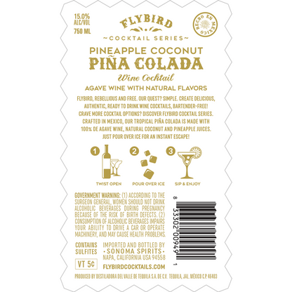 Flybird Pina Colada Wine Cocktail - 750ML - Back Label