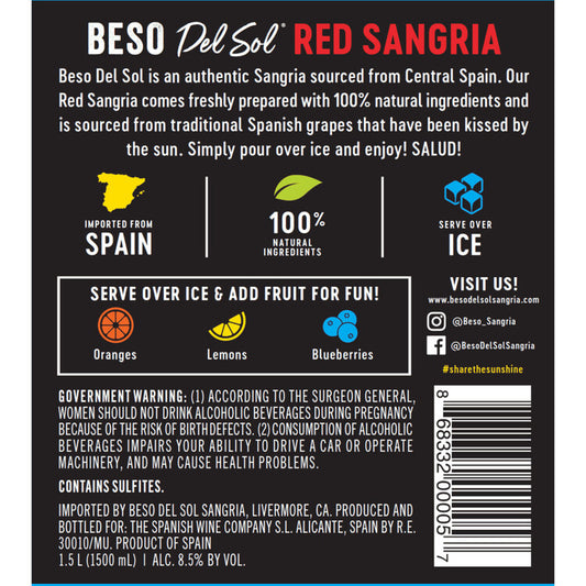 Beso Del Sol Sangria - 1.5L - Back