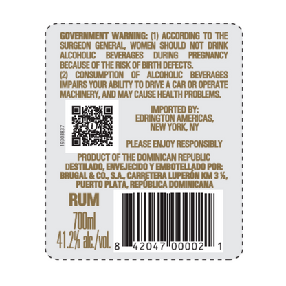 Brugal Gold Rum Maestro Reserva 82.4 - 700ML - Back Label