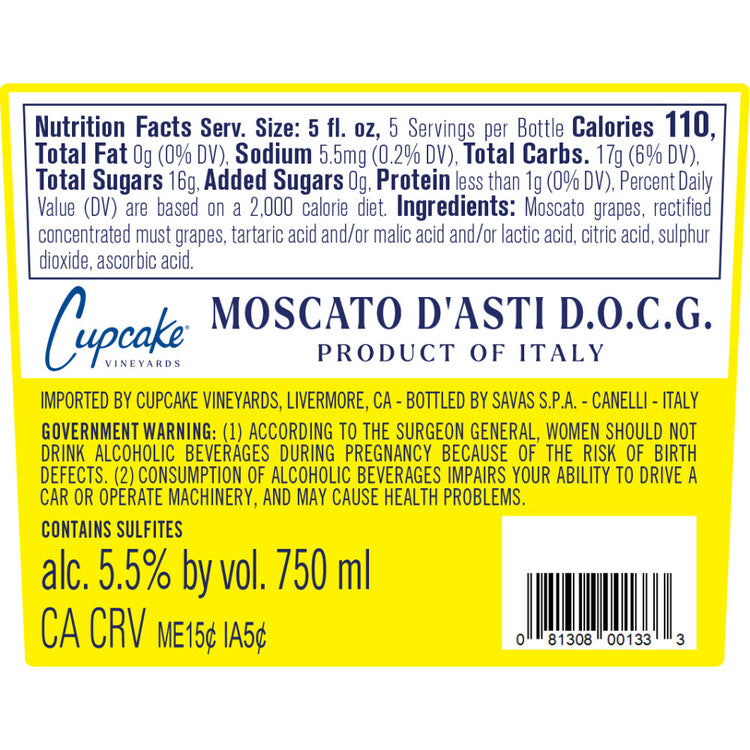 Cupcake Vineyards Moscato D'Asti - 750ML - Back