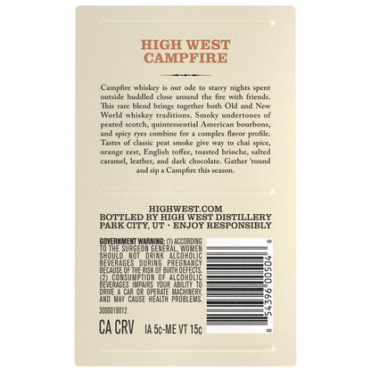 High West Campfire Whiskey A Blend Of American & Scottish Whiskies 92 - 750ML - Back Label