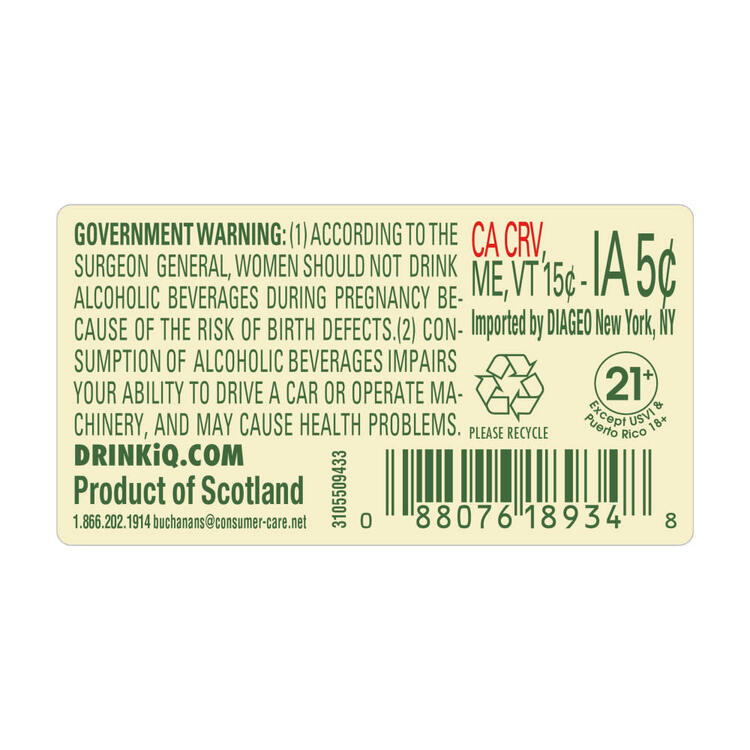 Buchanan's Scotch Whiskey Pineapple 70 - 375ML - Back Label
