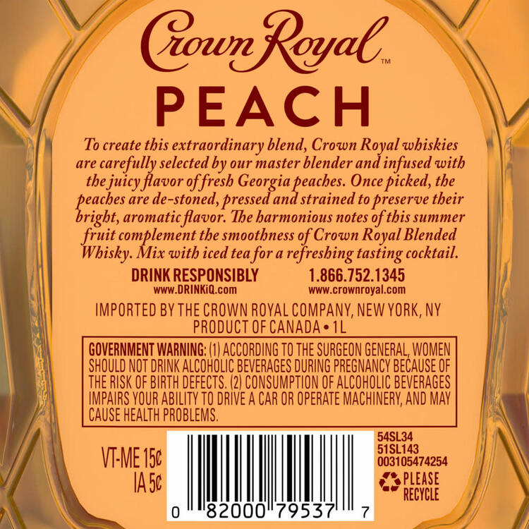 Crown Royal Peach Flavored Whiskey 70 - 1.0L - Back Label