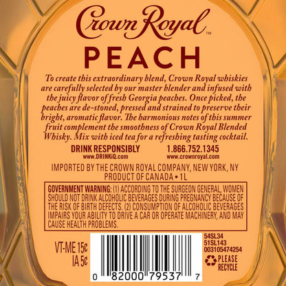 Crown Royal Peach Flavored Whiskey 70 - 1.0L - Back Label