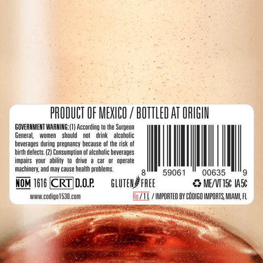 Codigo 1530 Tequila Blanco Rosa 80 - 1.0L - Front