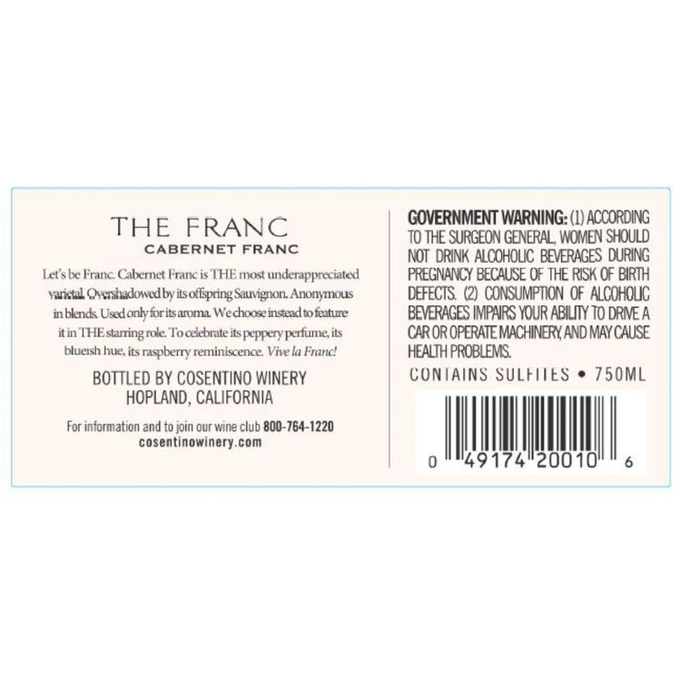 Cosentino Winery Cabernet Franc The Franc Lodi 2023 - 750ML