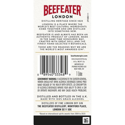 Beefeater London Dry Gin 80 - 1.0L - Back Label