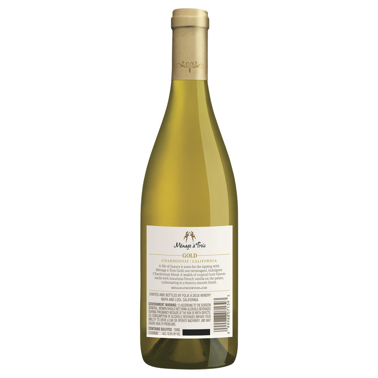 Menage A Trois Chardonnay Gold California - 750ML - Back