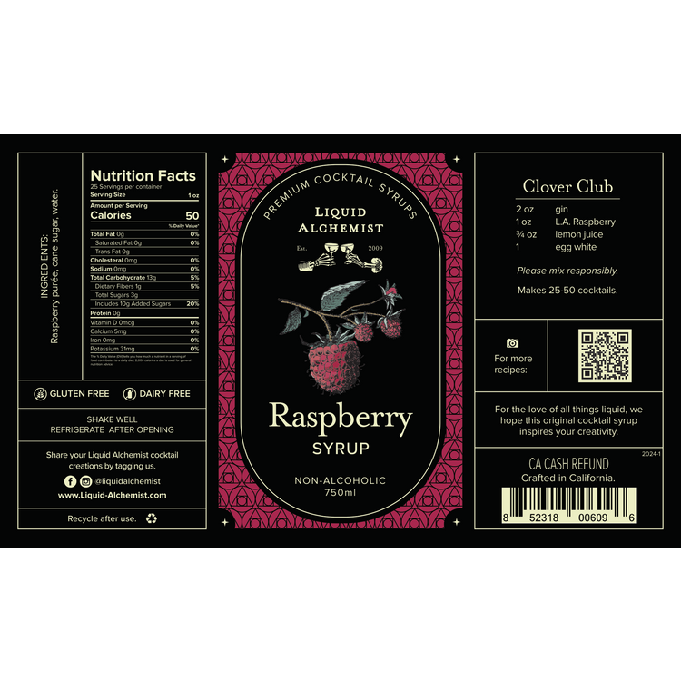 Liquid Alchemist Raspberry Syrup - 750ML - Front Label