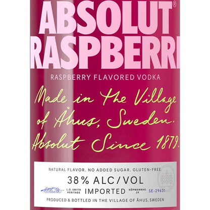 Absolut Raspberry Flavored Vodka Raspberri 76 - 750ML - Front Label