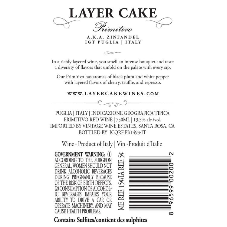Layer Cake Primitivo Puglia - 750ML - Back