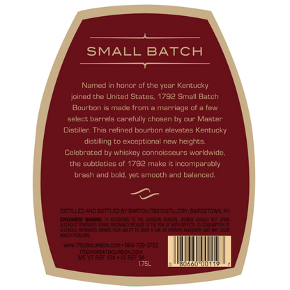 1792 Straight Bourbon Small Batch 93.7 - 1.75L - Back Label