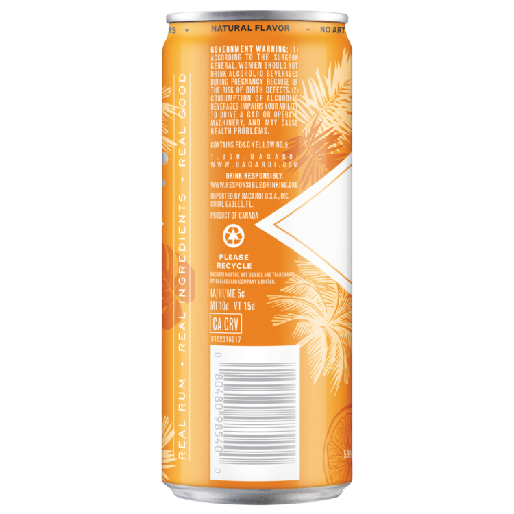 Bacardi Rum Punch Real Rum Cocktail 11.8 - 355ML - Back