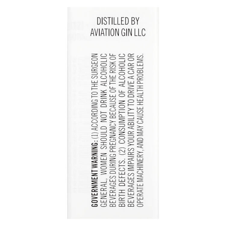 Aviation American Gin Batch Distilled 84 - 50ML - Back Label