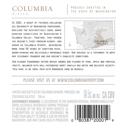 Columbia Winery Chardonnay Columbia Valley - 750ML - Back Label