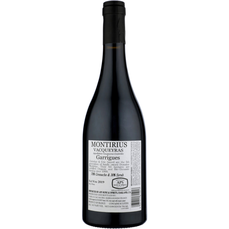 Montirius Vacqueyras Garrigues 2019 - 750ML - Back