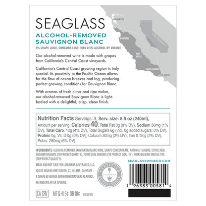 Seaglass Pinot Grigio Alcohol Removed Monterey County - 750ML - Back Label