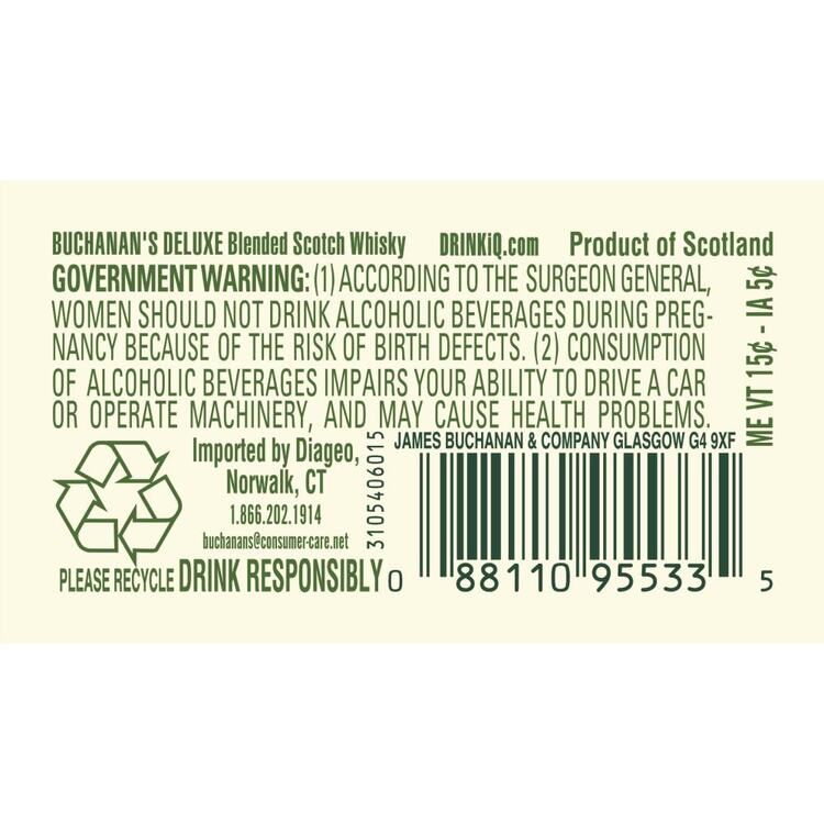 Buchanan's Blended Scotch Deluxe 12 Yr 80 - 375ML - Back Label