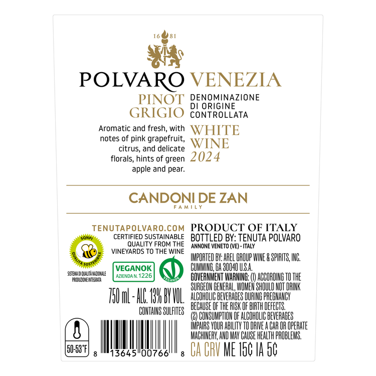 Tenuta Polvaro Pinot Grigio Venezia 2024 - 750ML - Back Label