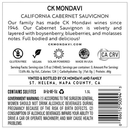 Ck Mondavi Cabernet Sauvignon California - 1.5L - Back Label