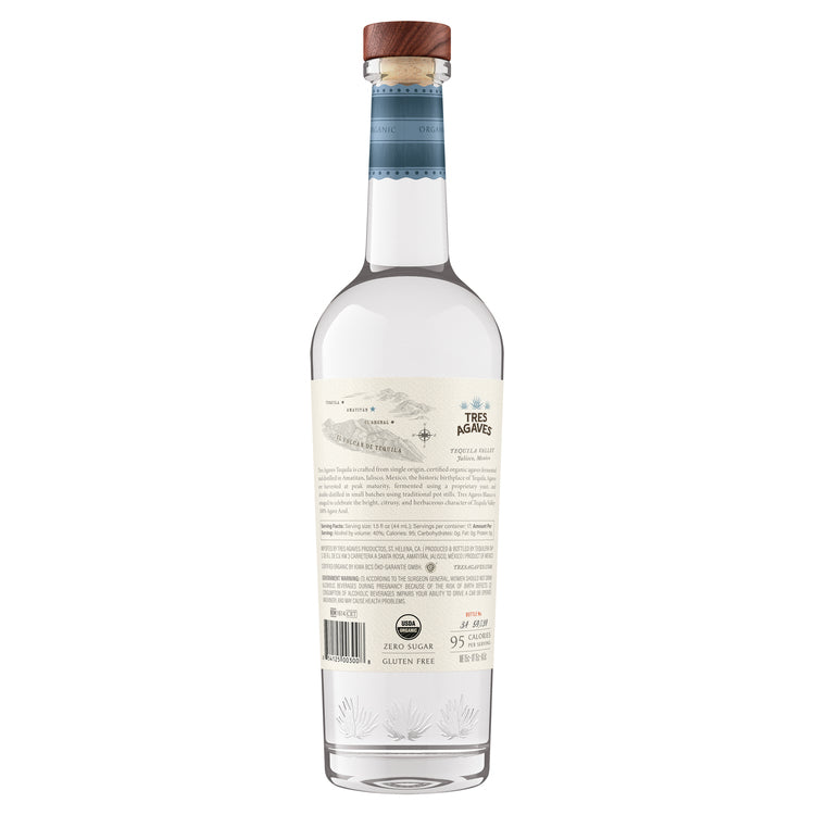Tres Agaves Tequila Blanco 80 - 750ML - Back