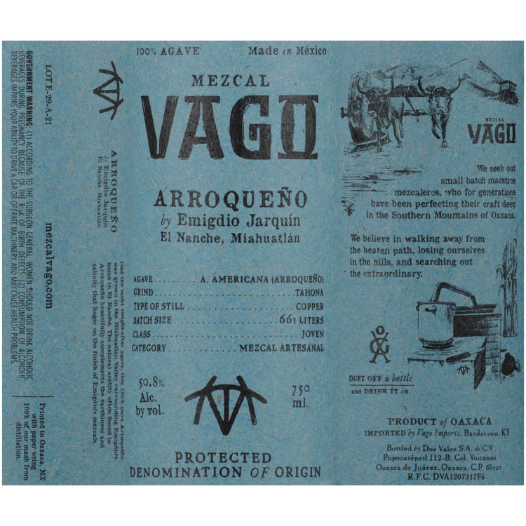 Vago Mezcal Arroqueno By Emigdio Jarquiin 101.2 - 750ML - Front Label
