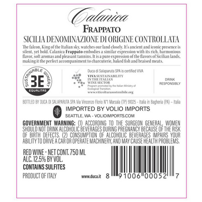 Duca Di Salaparuta Frappato Calanica Terre Siciliane 2020 - 750ML - Back Label