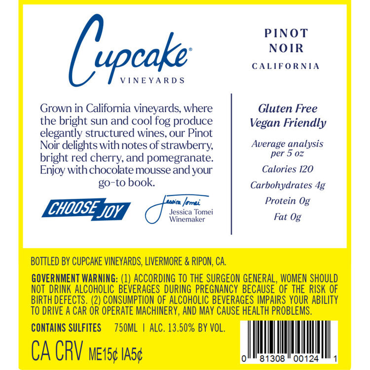 Cupcake Vineyards Pinot Noir Central Coast - 750ML - Back Label