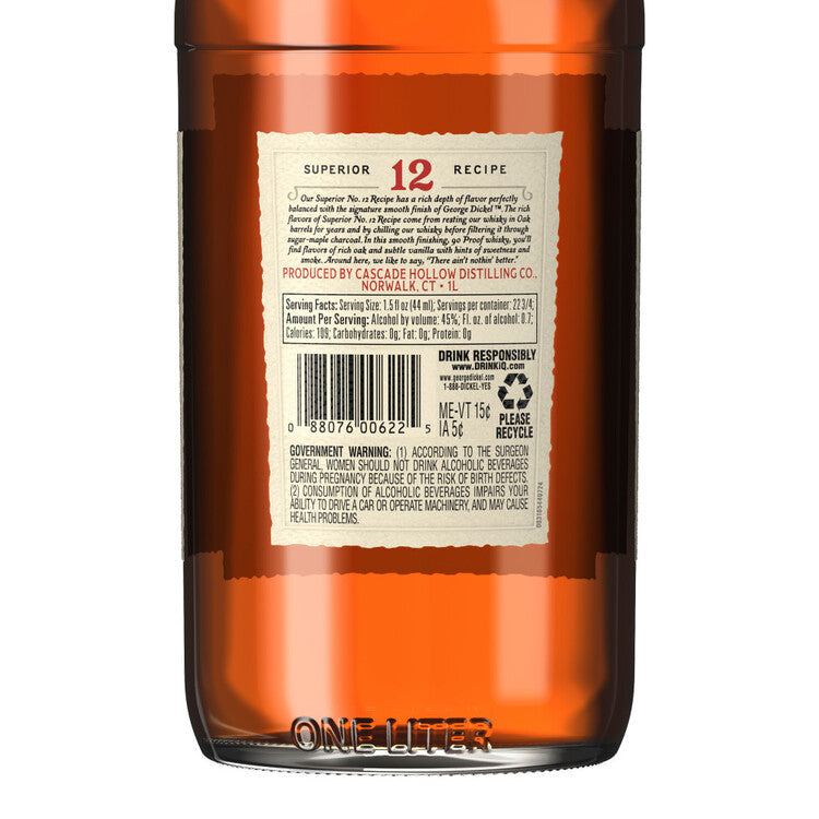 George Dickel Tennessee Whiskey Signature Recipe 90 - 1.0L - Back Label