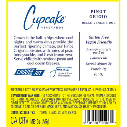 Cupcake Vineyards Pinot Grigio Delle Venezie - 750ML - Back