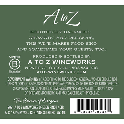 A To Z Wineworks Pinot Noir Oregon - 750ML