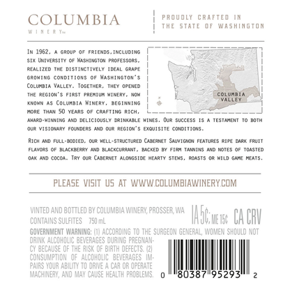 Columbia Winery Cabernet Sauvignon Columbia Valley - 750ML - Back Label