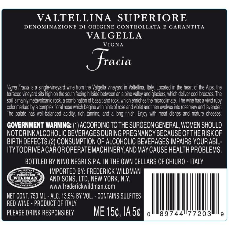 Nino Negri Valtellina Superiore Vigneto Fracia 2019 - 750ML - Back Label