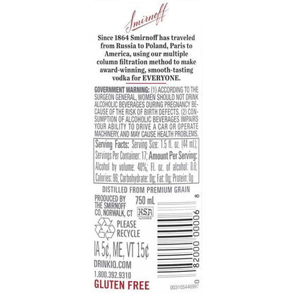 Smirnoff Vodka 80 - 750ML